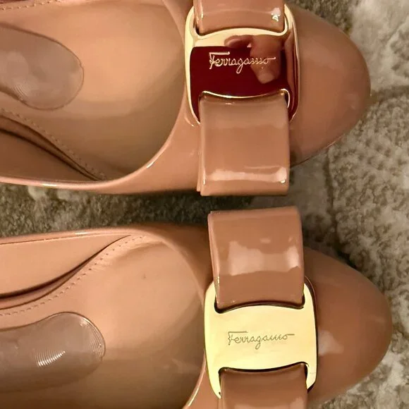 Indulge in Salvatore Ferragamo Patent Leather Bow Stiletto Heels, New Blush, 8B - Picture 11 of 15